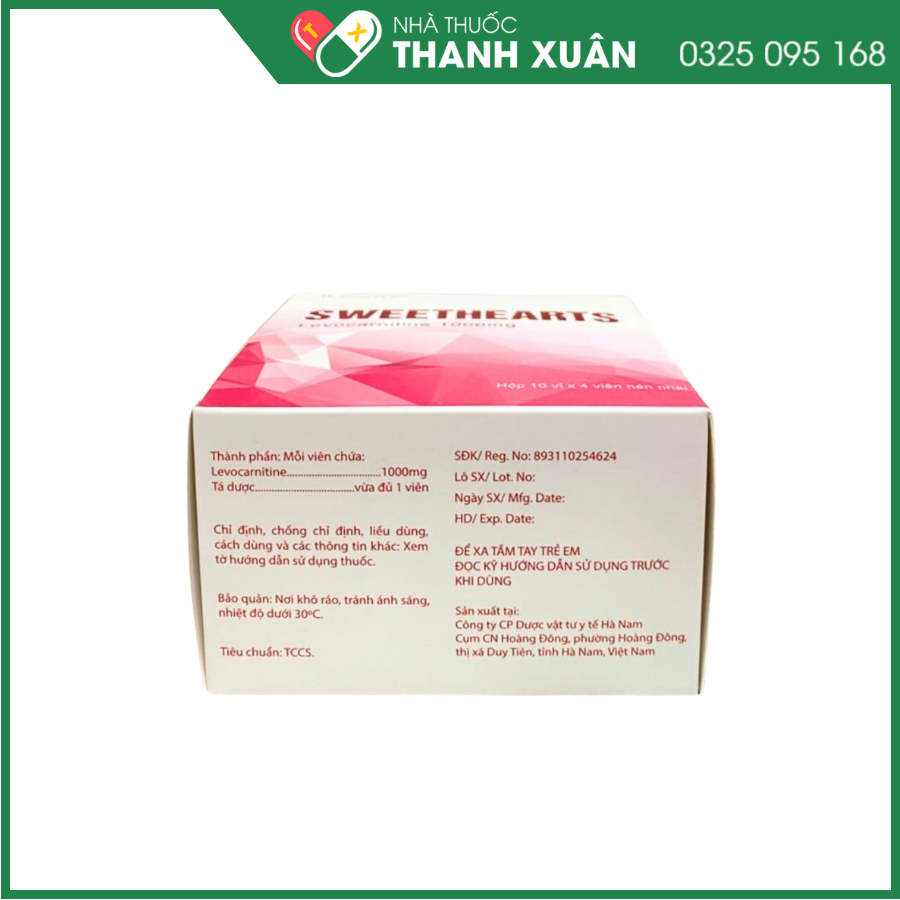 Sweethearts 1000mg điều trị thiếu hụt carnitin nguyên phát và thứ phát